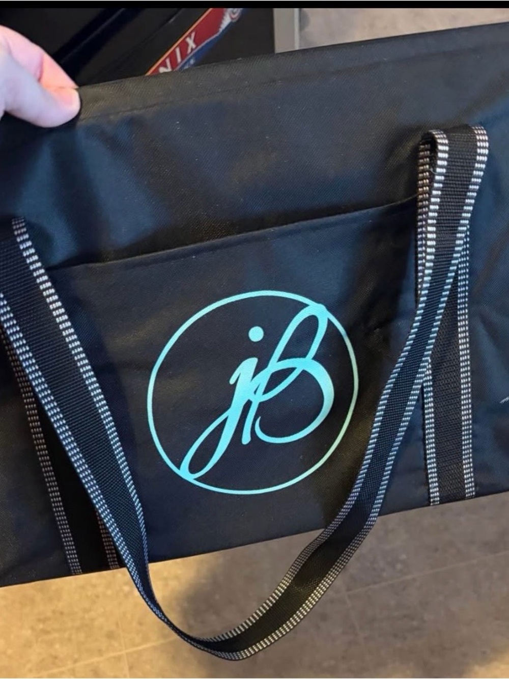 Black Tote Bag with Teal Monogram Logo
